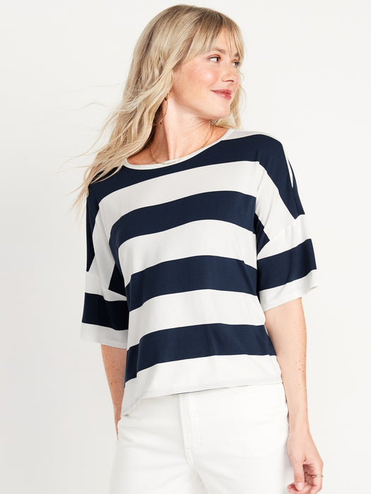 Luxe Oversized Striped Cropped T-Shirt for Women