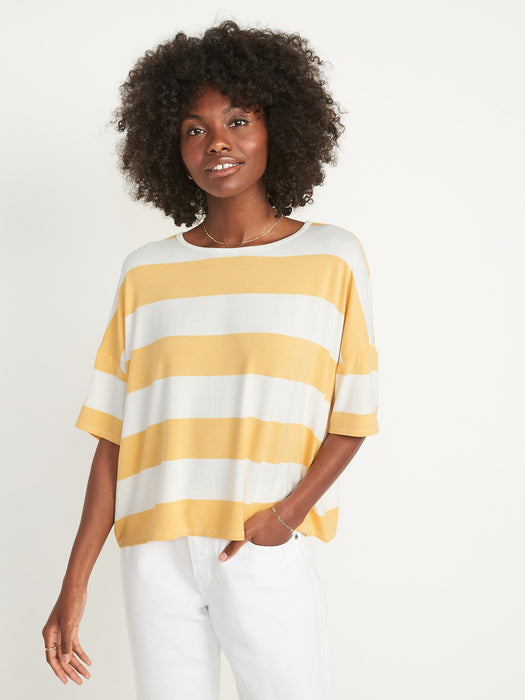 Luxe Oversized Striped Cropped T-Shirt for Women