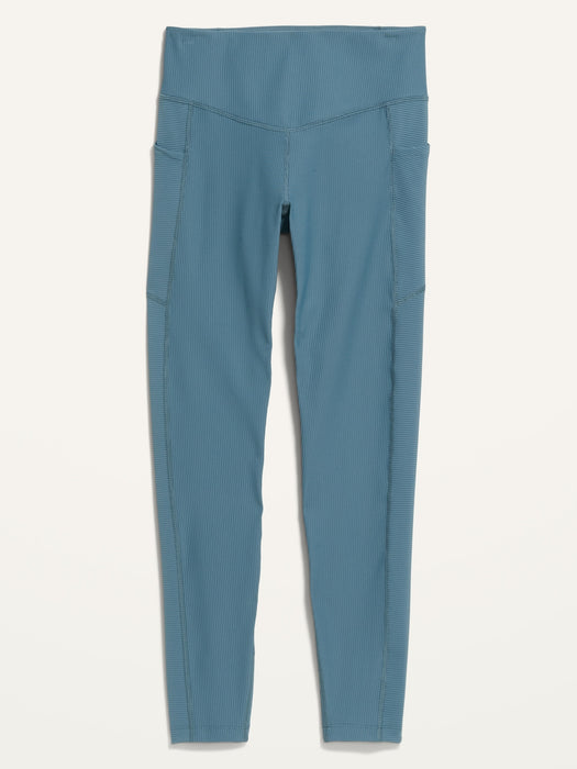 High-Waisted PowerSoft Rib-Knit Side-Pocket 7/8-Length Leggings for Women
