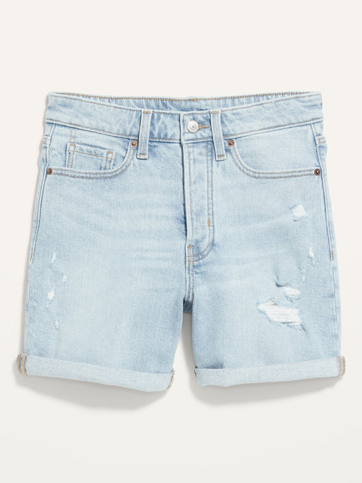 High-Waisted Button-Fly O.G. Straight Ripped Jean Shorts -- 5-inch inseam