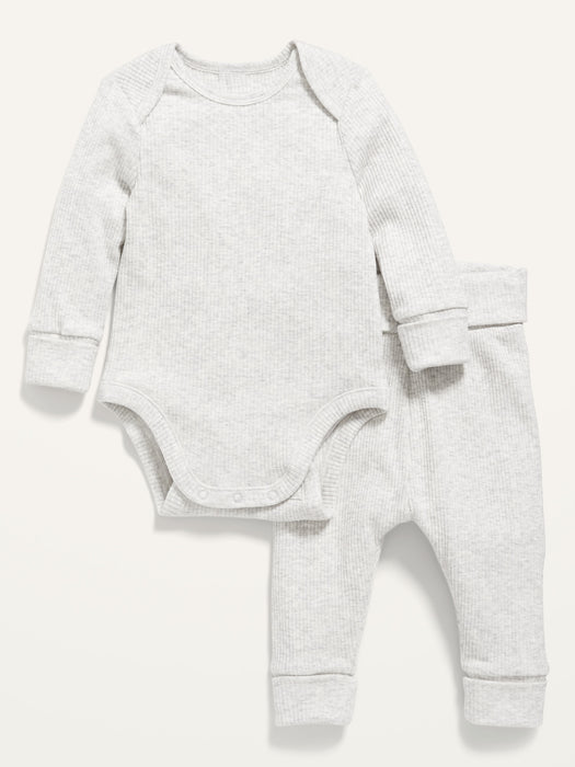 Unisex Adjustable-Length Rib-Knit Bodysuit & Leggings Set for Baby