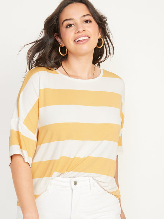 Luxe Oversized Striped Cropped T-Shirt for Women