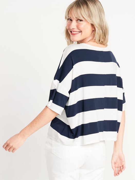Luxe Oversized Striped Cropped T-Shirt for Women