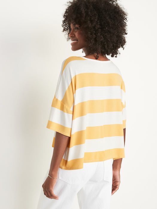 Luxe Oversized Striped Cropped T-Shirt for Women