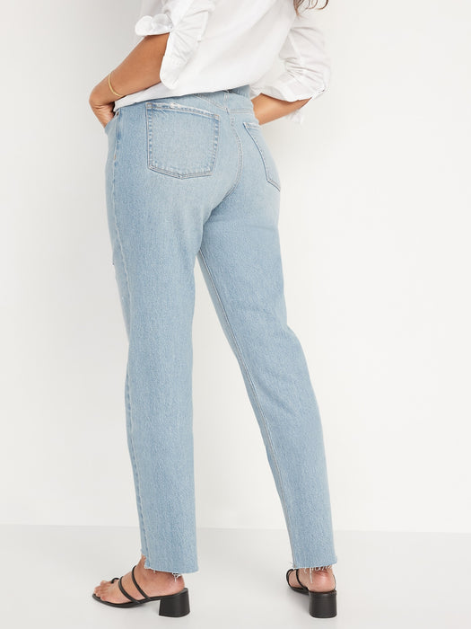 High-Waisted Button-Fly Slouchy Straight Ripped Cut-Off Jeans for Women