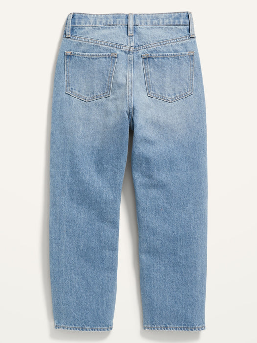 High-Waisted Slouchy Straight Ripped Non-Stretch Jeans for Girls