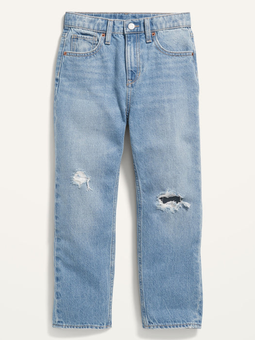 High-Waisted Slouchy Straight Ripped Non-Stretch Jeans for Girls