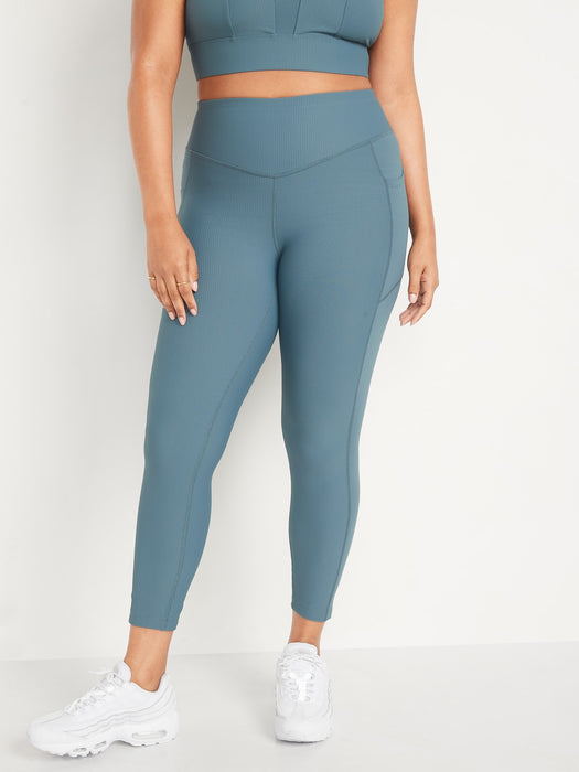 High-Waisted PowerSoft Rib-Knit Side-Pocket 7/8-Length Leggings for Women