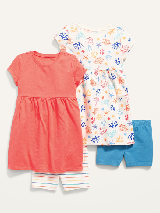 4-Pack Jersey Dress and Biker Shorts Set for Toddler Girls