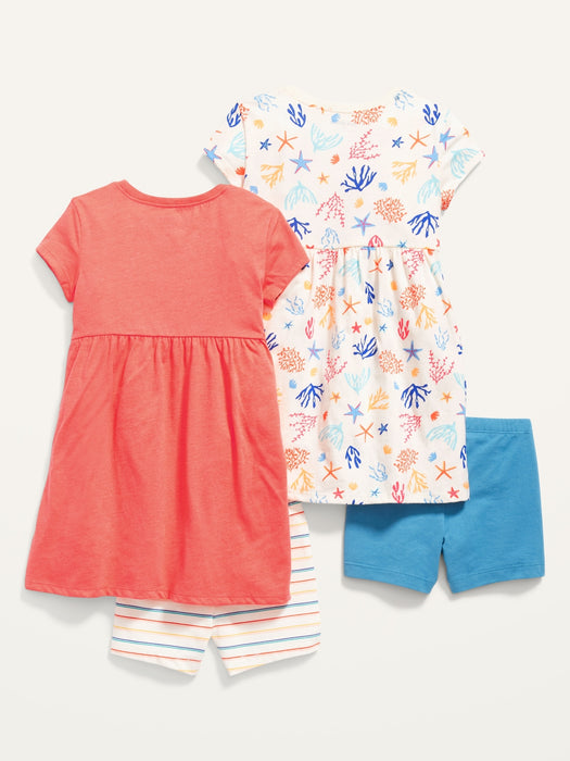 4-Pack Jersey Dress and Biker Shorts Set for Toddler Girls