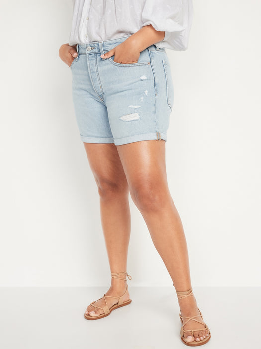 High-Waisted Button-Fly O.G. Straight Ripped Jean Shorts -- 5-inch inseam