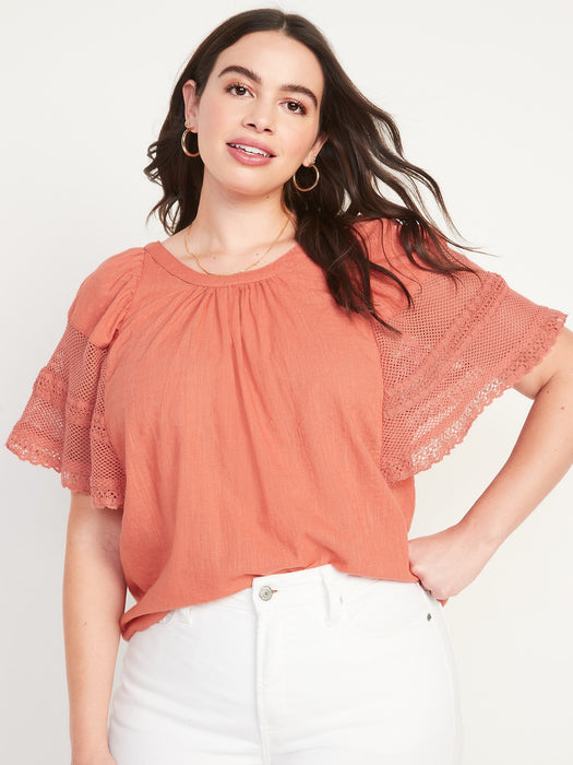 Crochet Flutter-Sleeve Swing Top for Women