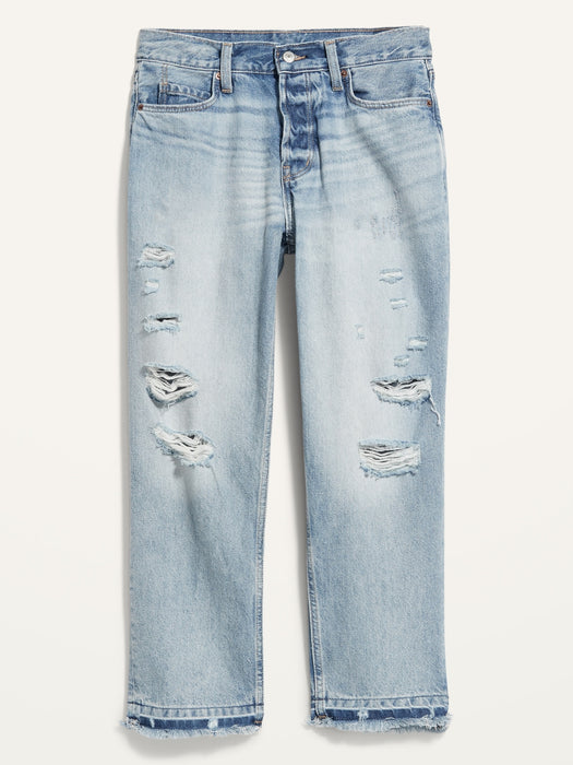High-Waisted Slouchy Straight Distressed Cut-Off Non-Stretch Jeans for Women
