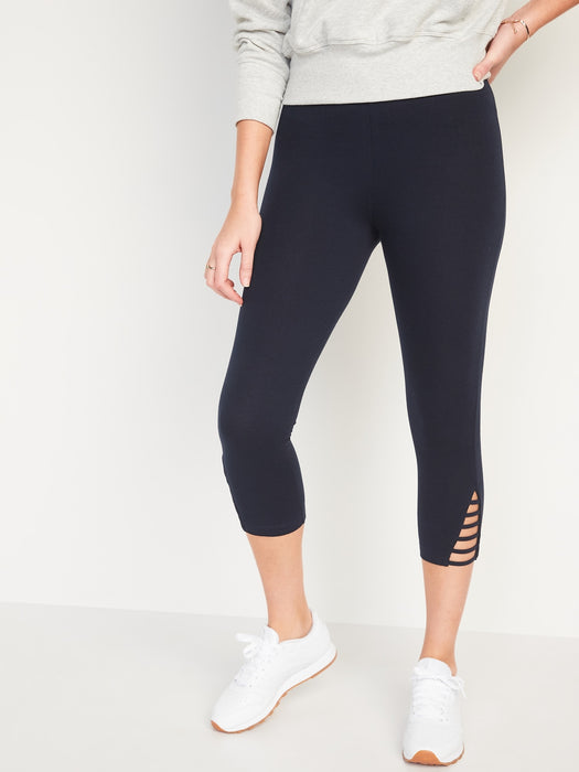 High-Waisted Cropped Lattice-Hem Leggings For Women