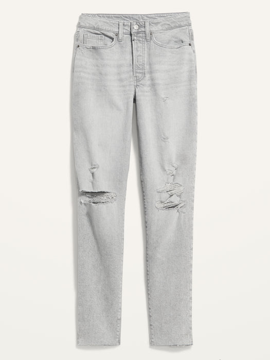 Curvy High-Waisted Button-Fly OG Straight Ripped Gray Jeans for Women