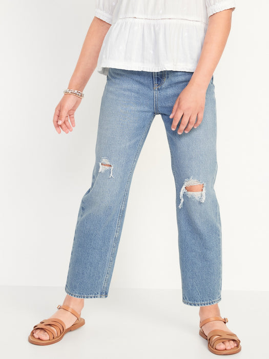High-Waisted Slouchy Straight Ripped Non-Stretch Jeans for Girls