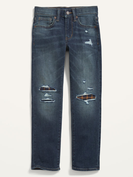 Slim 360° Stretch Ripped Plaid-Patch Jeans for Boys