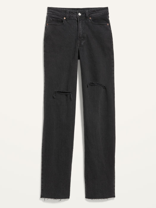 High-Waisted OG Loose Black Ripped Cut-Off Jeans for Women