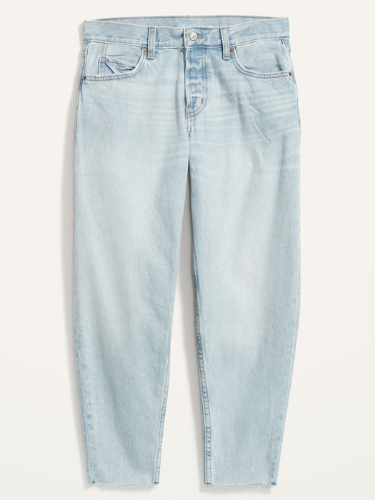 High-Waisted Button-Fly Slouchy Taper Cut-Off Non-Stretch Ankle Jeans for Women