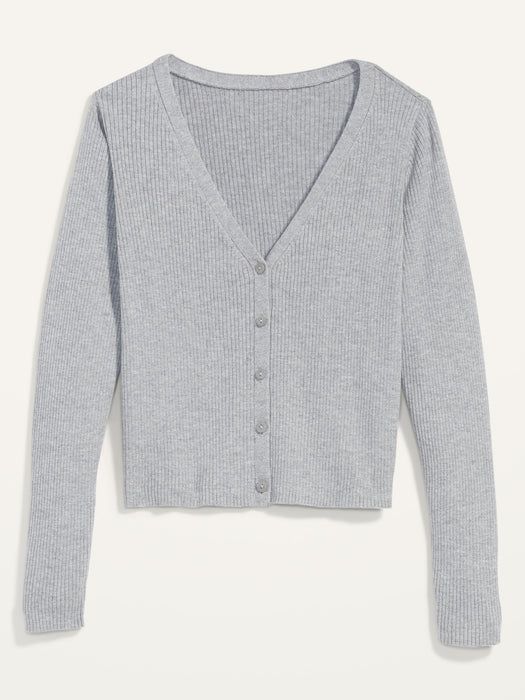 Long-Sleeve Cropped Rib-Knit Cardigan Sweater for Women