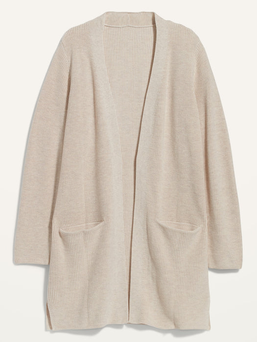 Textured Shaker-Stitch Long-Line Open-Front Sweater for Women