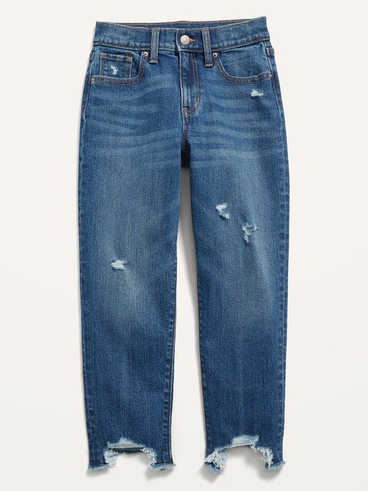 High-Waisted O.G. Straight Ripped Frayed-Hem Jeans for Girls