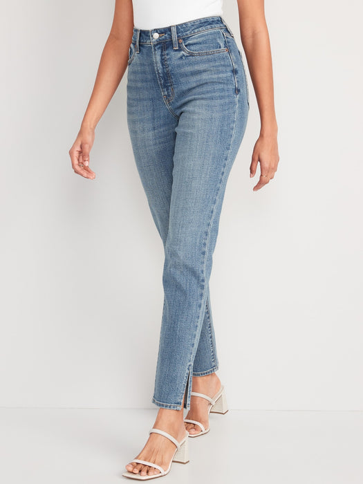 High-Waisted OG Straight Side-Slit Ankle Jeans for Women