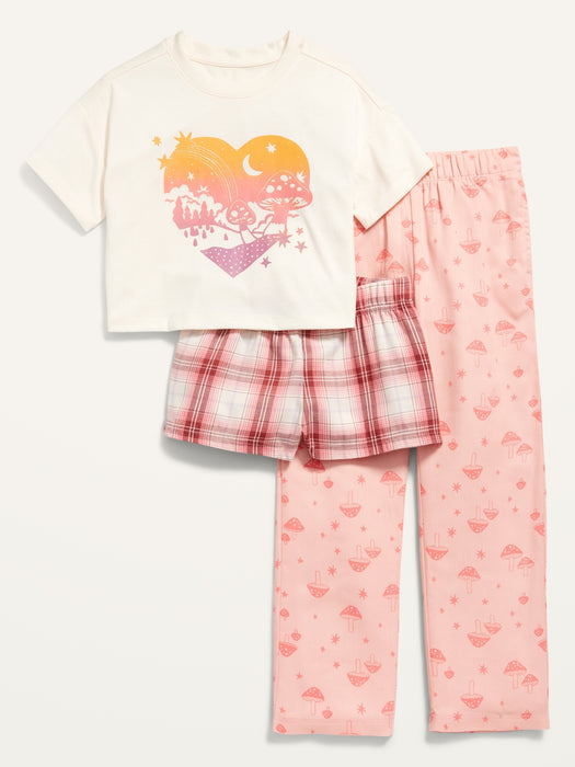 3-Piece Graphic Pajama Set for Girls