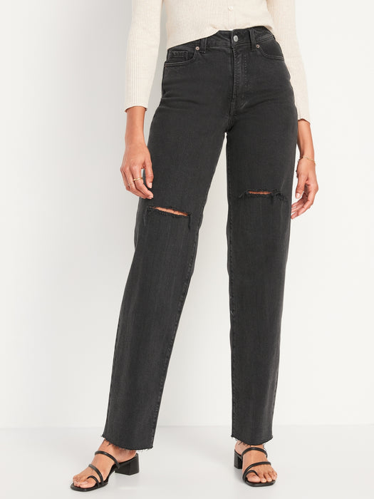 High-Waisted OG Loose Black Ripped Cut-Off Jeans for Women