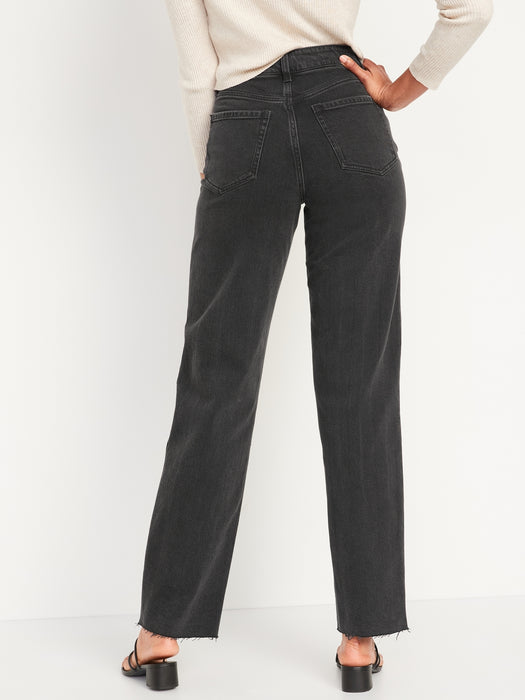 High-Waisted OG Loose Black Ripped Cut-Off Jeans for Women