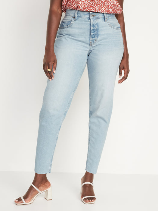 High-Waisted Button-Fly Slouchy Taper Cut-Off Non-Stretch Ankle Jeans for Women