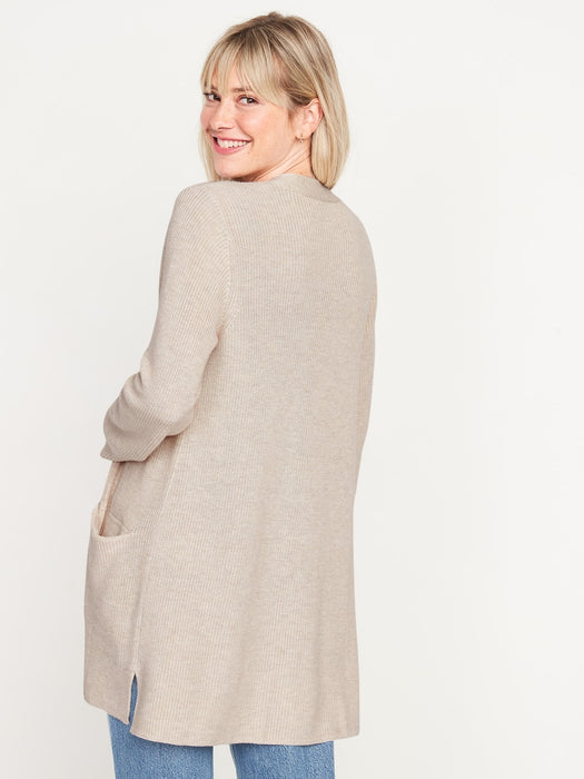 Textured Shaker-Stitch Long-Line Open-Front Sweater for Women