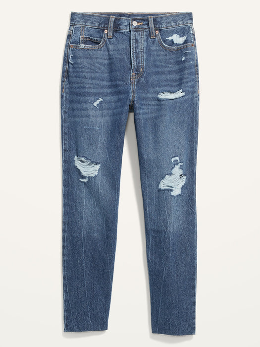 Extra High-Waisted Button-Fly Sky-Hi Straight Cut-Off Non-Stretch Jeans for Women
