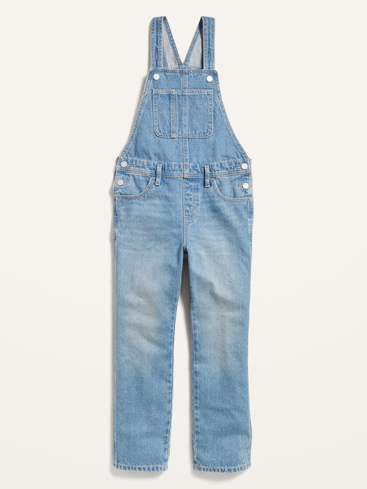 Slouchy Straight Light-Wash Jean Overalls for Girls
