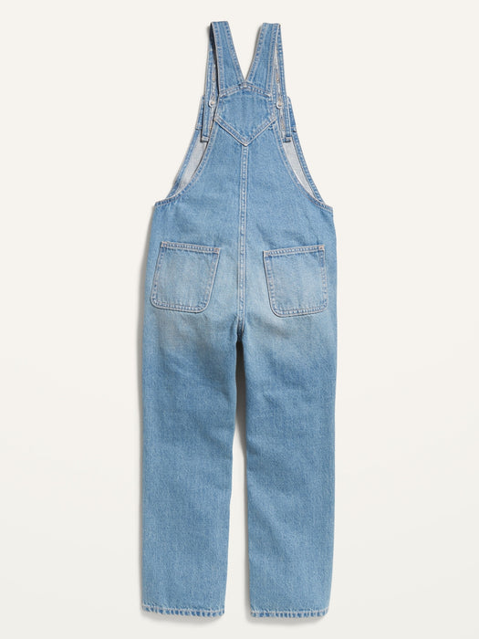 Slouchy Straight Light-Wash Jean Overalls for Girls
