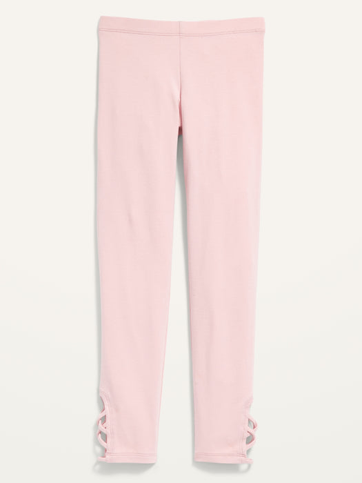 Built-In Tough Full-Length Lattice-Hem Leggings for Girls
