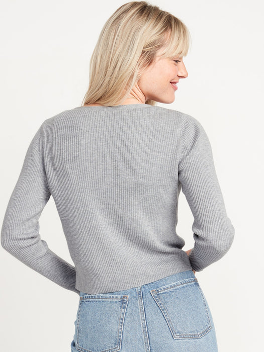 Long-Sleeve Cropped Rib-Knit Cardigan Sweater for Women