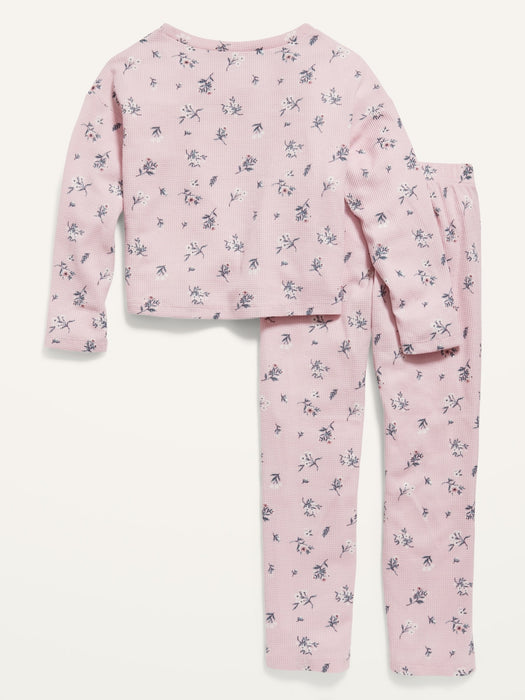 Long-Sleeve Thermal-Knit Henley Pajama Set for Girls