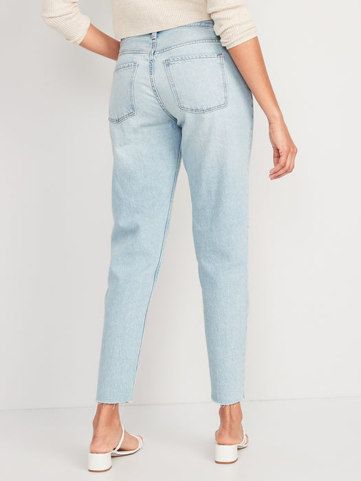 High-Waisted Button-Fly Slouchy Taper Cut-Off Non-Stretch Ankle Jeans for Women