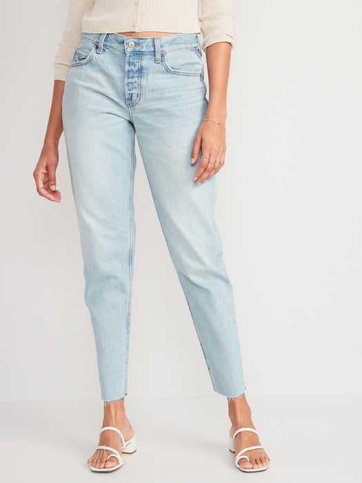 High-Waisted Button-Fly Slouchy Taper Cut-Off Non-Stretch Ankle Jeans for Women