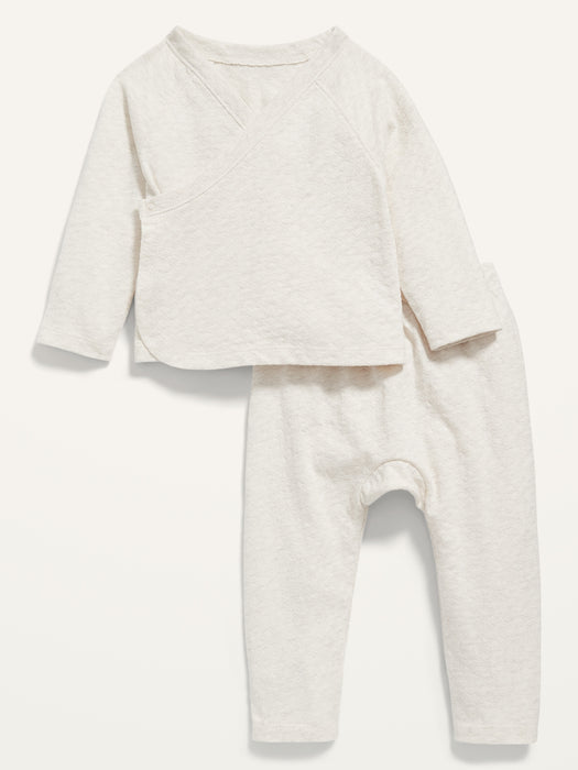 Unisex Kimono Top and Convertible Footed Leggings Layette Set for Baby
