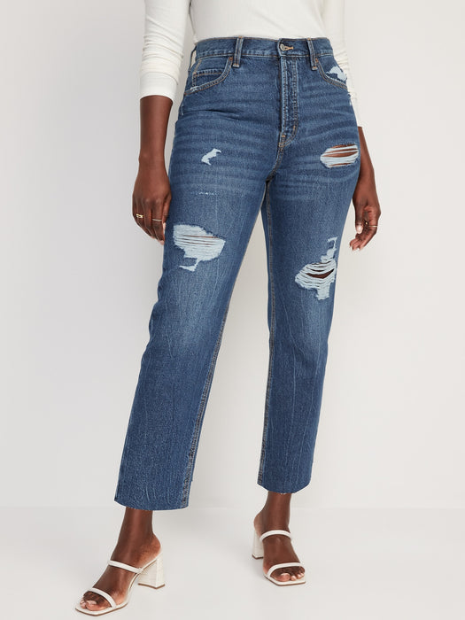 Extra High-Waisted Button-Fly Sky-Hi Straight Cut-Off Non-Stretch Jeans for Women
