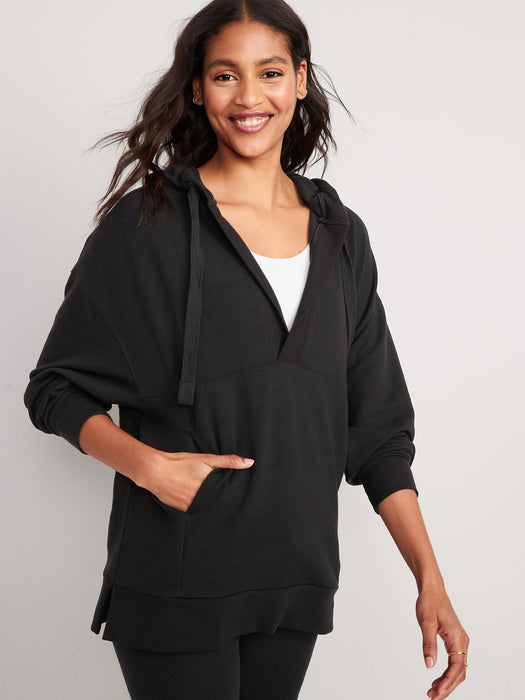 Live-In Cozy-Knit French-Terry Tunic Hoodie for Women
