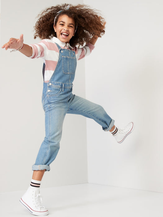 Slouchy Straight Light-Wash Jean Overalls for Girls