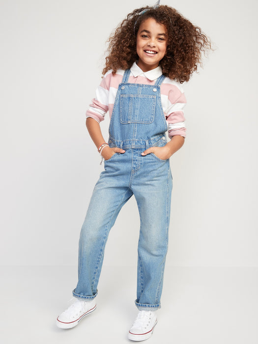 Slouchy Straight Light-Wash Jean Overalls for Girls