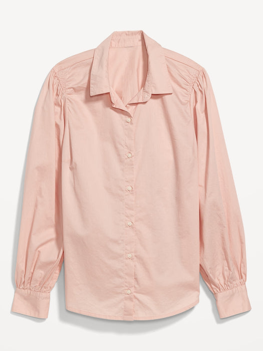 Long-Sleeve Smocked Cotton-Poplin Shirt for Women