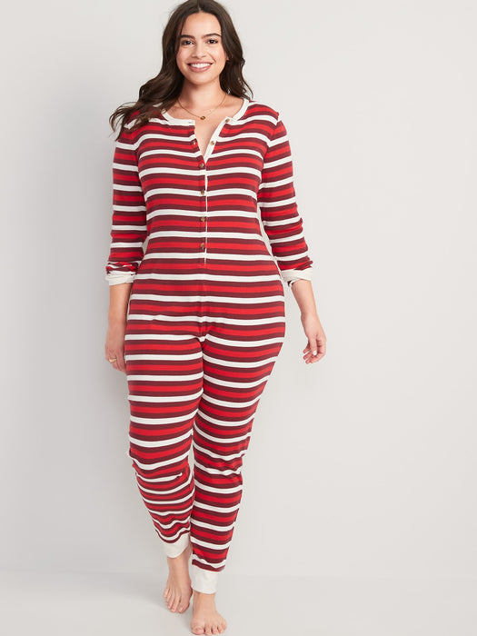 Matching Printed One-Piece Pajamas for Women