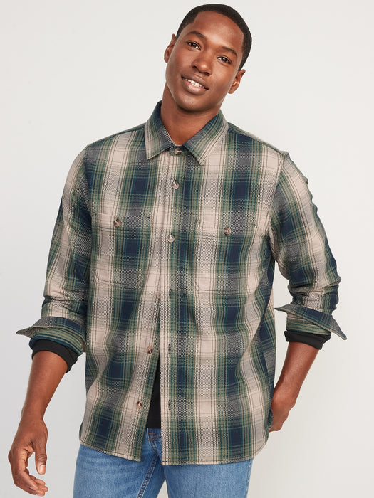 Oversized Plaid Twill Shacket for Men