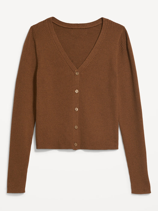 Long-Sleeve Cropped Rib-Knit Cardigan Sweater for Women
