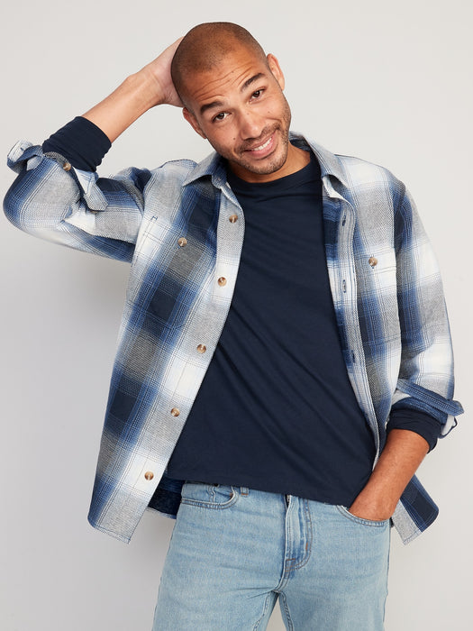 Oversized Plaid Twill Shacket for Men
